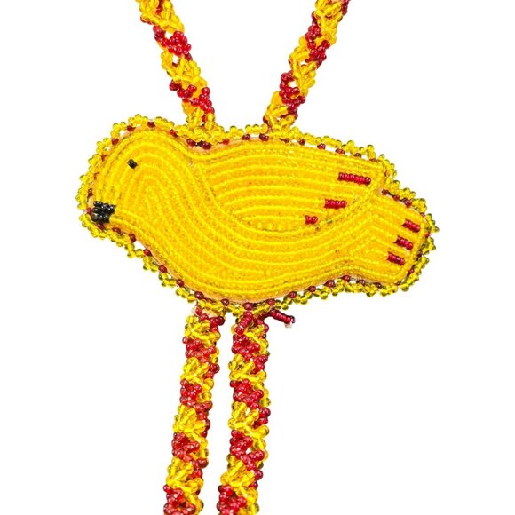 Handmade Beaded Lariat Necklace With Yellow Bird Pendant Red Yellow HS205 - Picture 4 of 7